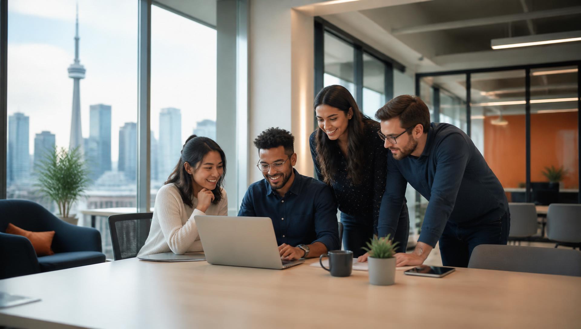 Technology team collaborating in a modern Canadian office